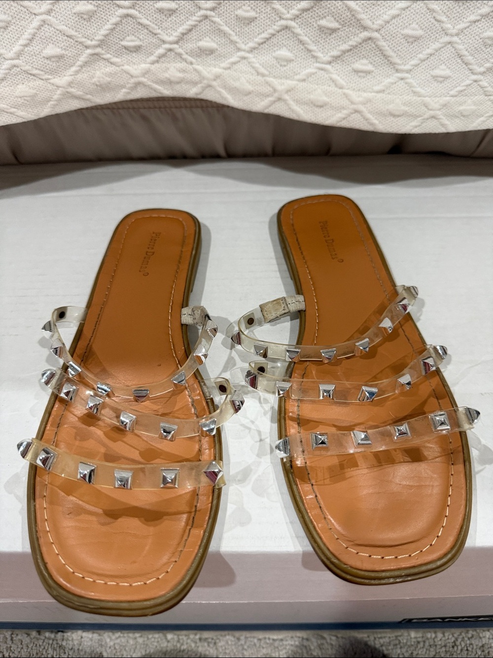 Clear Silver Studded Slide Sandals - Women - Size 8
